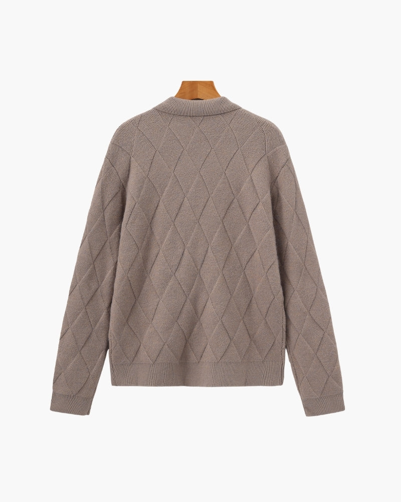 Heritage Diamond Knit Zip Cardigan